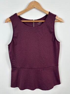Ann Taylor LOFT Burgundy Peplum Top, Size M